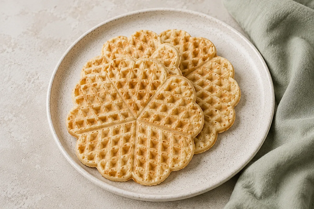 Hellgold gebackene Haferflocken-Waffeln auf einem Teller.