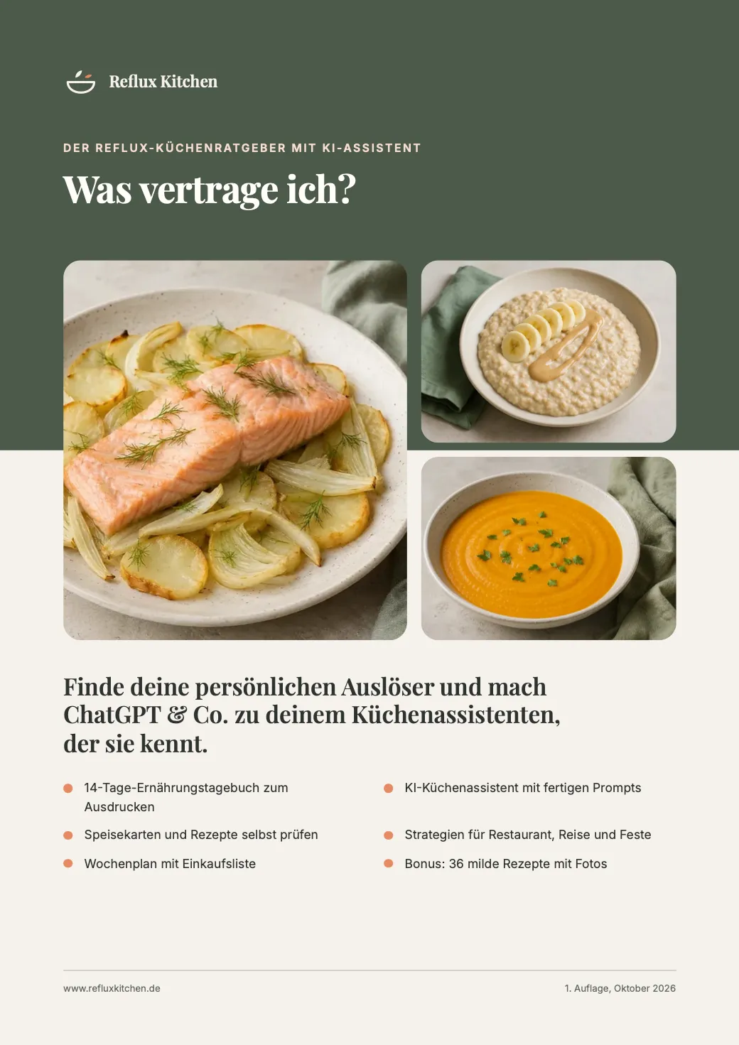 Titelseite: Was vertrage ich? Der Reflux-Küchenratgeber mit KI-Assistent